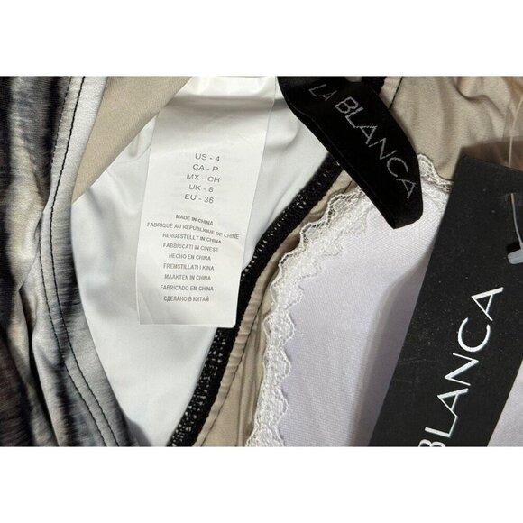 La Blanca Sz 4 Swimsuit Bamboo Striped HighNeck Cutout Halter One piece New NWT - Picture 5 of 5